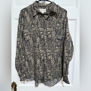 Vintage Mens Sedgefield Button Down Shirt Size Large Fish Palm Trees 1980s 1990s